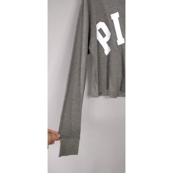 Victoria's Secret PINK Waffle Tee Top Thermal Grey/White Large L - Picture 5 of 11